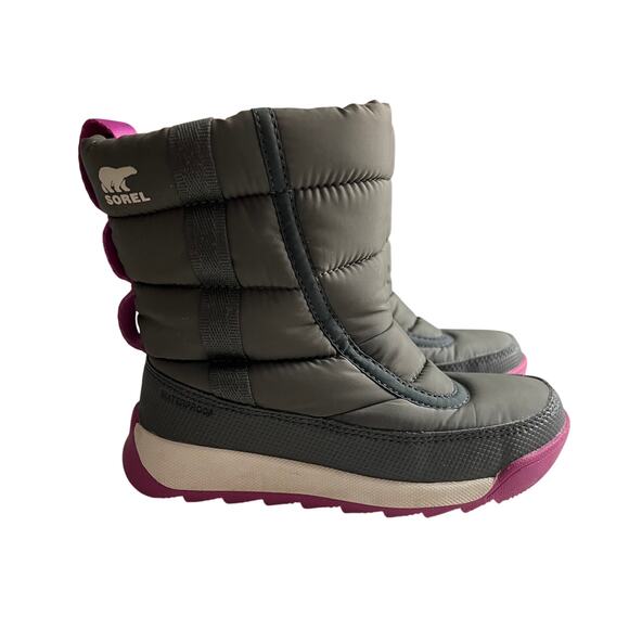 Sorel Kids Whitney II Puffy Mid Boots, Size 11,  Grey/Pink Water Proof - Picture 1 of 11